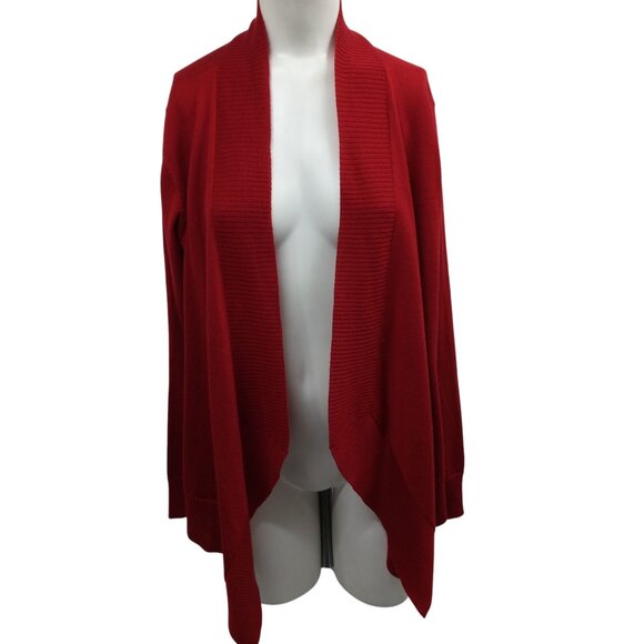 Eileen Fisher 100% Merino Wool Open Front Waterfall Cardigan Sweater Size L Red - Picture 8 of 11